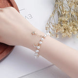 925 Silver Bracelet with Freshwater Pearl Zircon Moon Star