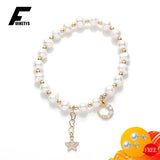 925 Silver Bracelet with Freshwater Pearl Zircon Moon Star