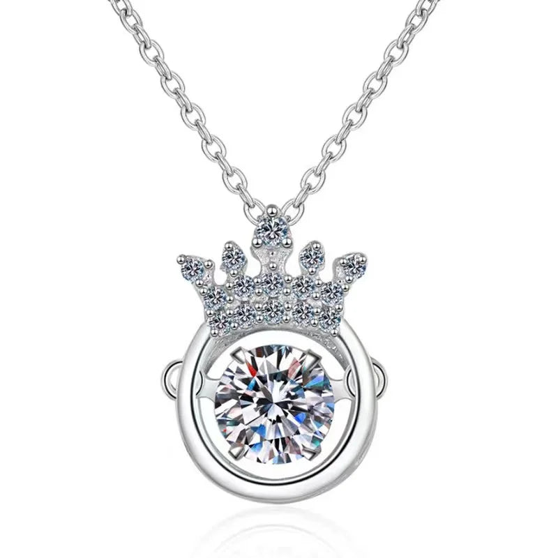 925 Silver 0.5Ct D Moissanite Crown Pendant Necklace Women Valentine Gift