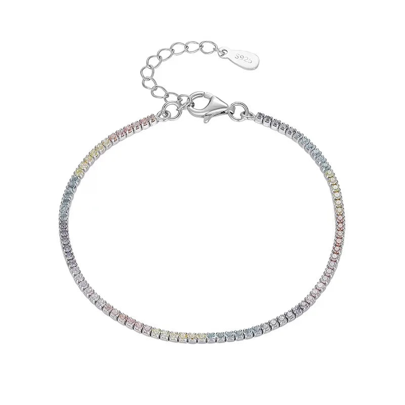 925 Silver 1.5mm Rainbow Zircon Tennis Chain Bracelet Women's Jewelry