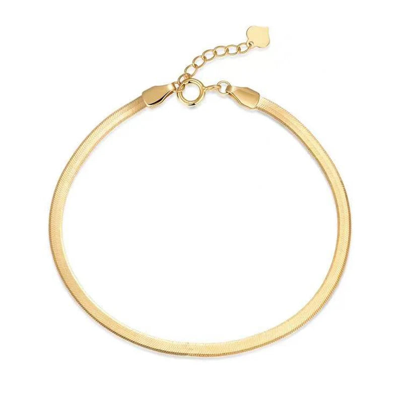 925 Silver Snake Bone Chain Bracelet 18k Plated Blade Bangle Gift Women