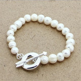 925 Silver 8-9mm Natural Pearl Bracelet Christmas Gift