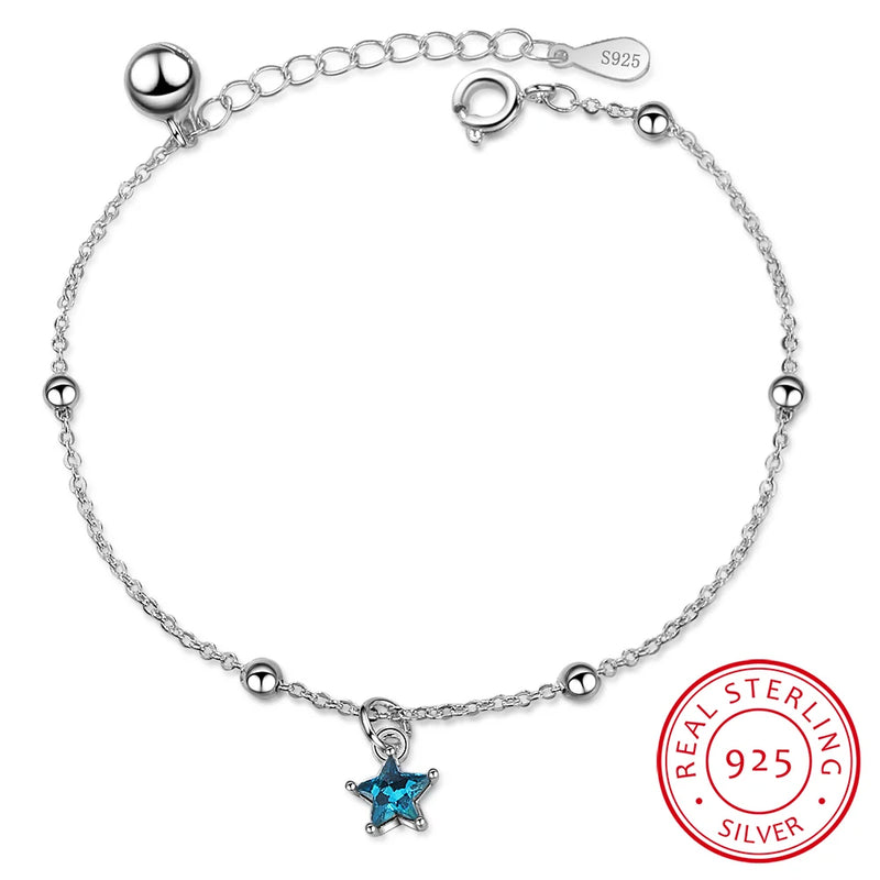925 Silver Bell Bracelet Charm Star Crystal Bracelet for Women