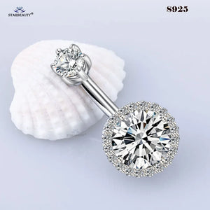 925 Silver Belly Ring Round Crystal Piercing 14G