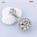 925 Silver Belly Ring Round Crystal Piercing 14G