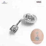 925 Silver Belly Ring Round Crystal Piercing 14G