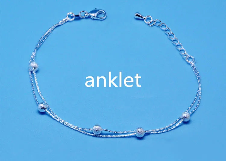 925 Sterling Silver Bracelets Women Accessories Frosted ball Anklets Charm