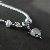 925 Silver Chain Anklets Lucky Fox Fu Pearl Bracelet