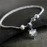925 Silver Chain Anklets Lucky Fox Fu Pearl Bracelet