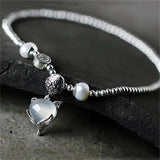 925 Silver Chain Anklets Lucky Fox Fu Pearl Bracelet