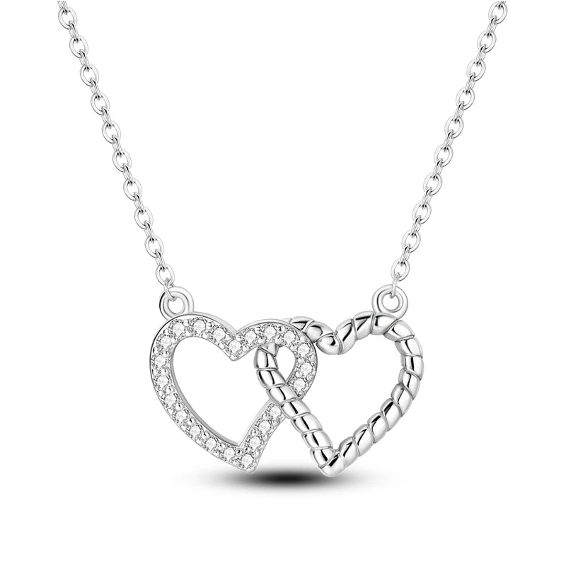 925 Sterling Silver Double Love Buckle Necklace Women's Anniversary Jewelry