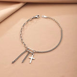 925 Silver Cross Chain Bracelet for Women Plated Charm Bangles