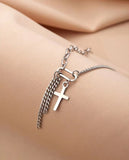 925 Silver Cross Chain Bracelet for Women Plated Charm Bangles