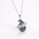925 Silver Crystal Witch Pendant Necklace Women Silver Jewelry Gift