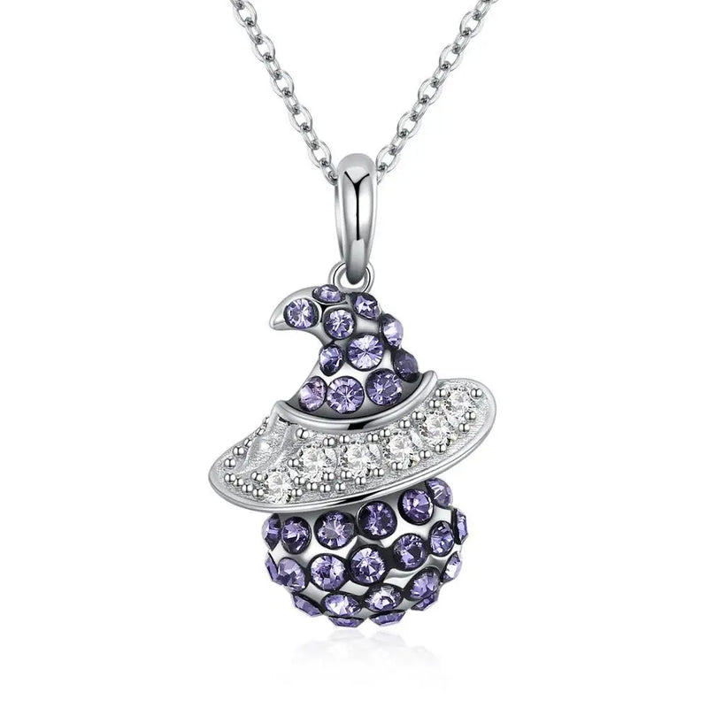 925 Silver Crystal Witch Pendant Necklace Women Silver Jewelry Gift