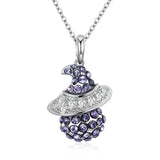 925 Silver Crystal Witch Pendant Necklace Women Silver Jewelry Gift