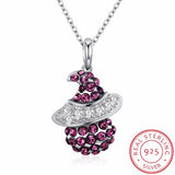 925 Silver Crystal Witch Pendant Necklace Women Silver Jewelry Gift