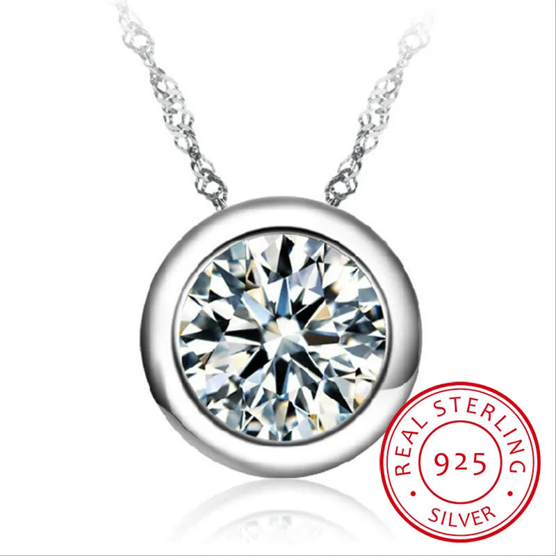 925 Silver Crystal Pendant Necklace for Women Boho Fine Jewelry