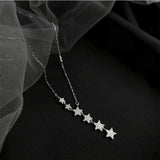 925 Silver CZ Star Pendant Necklace Women NK002