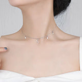 925 Silver Diamond Star Moon Zircon Pendant Necklace NK051