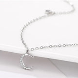925 Silver Diamond Star Moon Zircon Pendant Necklace NK051