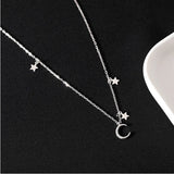 925 Silver Diamond Star Moon Zircon Pendant Necklace NK051