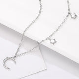 925 Silver Diamond Star Moon Zircon Pendant Necklace NK051