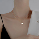 925 Silver Double Layer Choker Necklace Round Pendant Necklaces