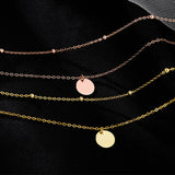 925 Silver Double Layer Choker Necklace Round Pendant Necklaces