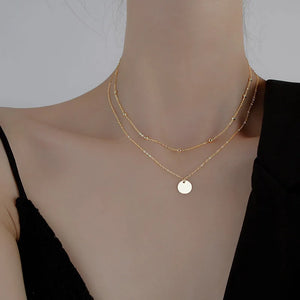925 Silver Double Layer Choker Necklace Round Pendant Necklaces