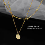 925 Silver Double Layer Choker Necklace Round Pendant Necklaces