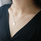 925 Silver Double Layer Choker Necklace Round Pendant Necklaces