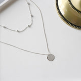 925 Silver Double Layer Choker Necklace Round Pendant Necklaces
