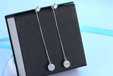 925 Silver Drop Earrings Bride Wedding Jewelry Crystal Ball Long Earring