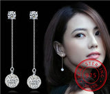925 Silver Drop Earrings Bride Wedding Jewelry Crystal Ball Long Earring