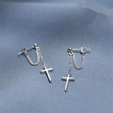 925 Silver Cross Drop Earrings for Women Girl Tassel Accessory Princess Gift