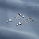 925 Silver Cross Drop Earrings for Women Girl Tassel Accessory Princess Gift