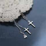 925 Silver Cross Drop Earrings for Women Girl Tassel Accessory Princess Gift