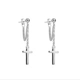 925 Silver Cross Drop Earrings for Women Girl Tassel Accessory Princess Gift