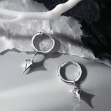 925 Silver Star Drop Earrings for Men