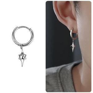 925 Silver Star Drop Earrings for Men