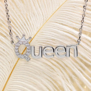 925 Silver Queen Diamond Necklace Pendant Letter Choker