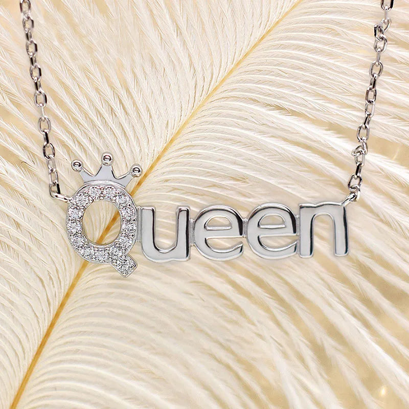 925 Silver Queen Diamond Necklace Pendant Letter Choker