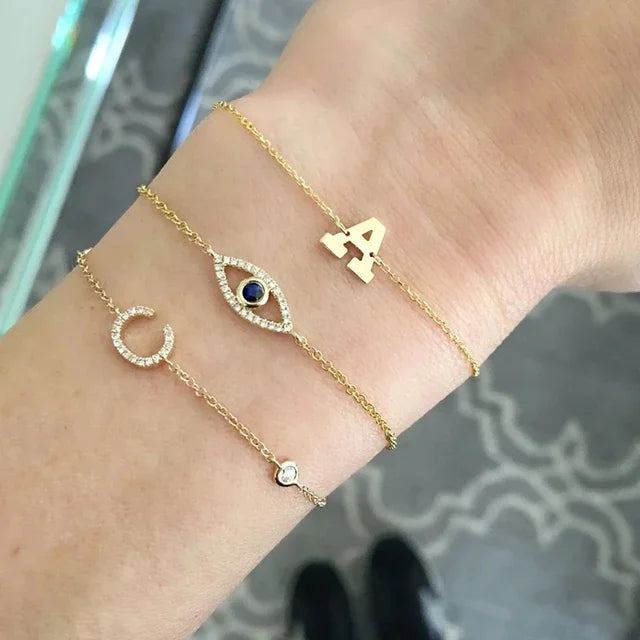 925 Silver God's Eyes Chain Bracelet Sapphire CZ Adjustable Link Women Jewelry