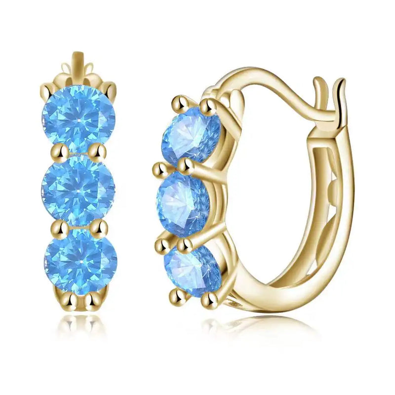 925 Silver Hoop Earrings Yellow Plated with Zircon - Birthday Gift