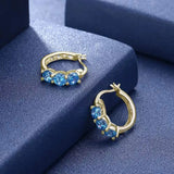 925 Silver Hoop Earrings Yellow Plated with Zircon - Birthday Gift