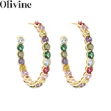 925 Silver Huggie Hoop Earrings Rainbow Zircon CZ Crystal Brincos Jewelry