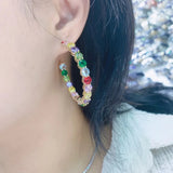 925 Silver Huggie Hoop Earrings Rainbow Zircon CZ Crystal Brincos Jewelry