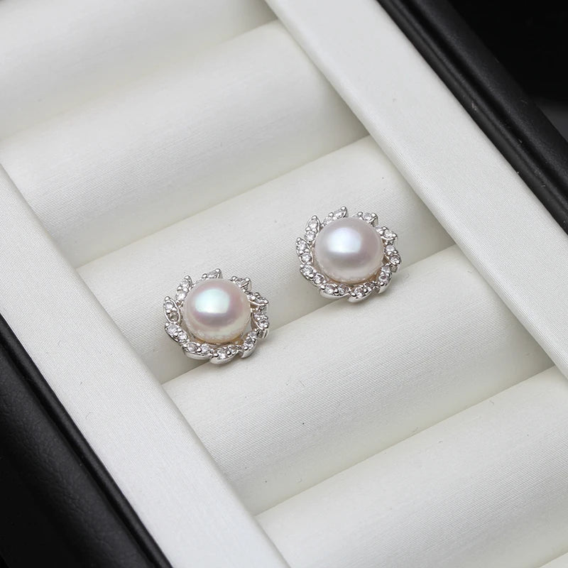 925 Silver Leaf Stud Earring with Pearl