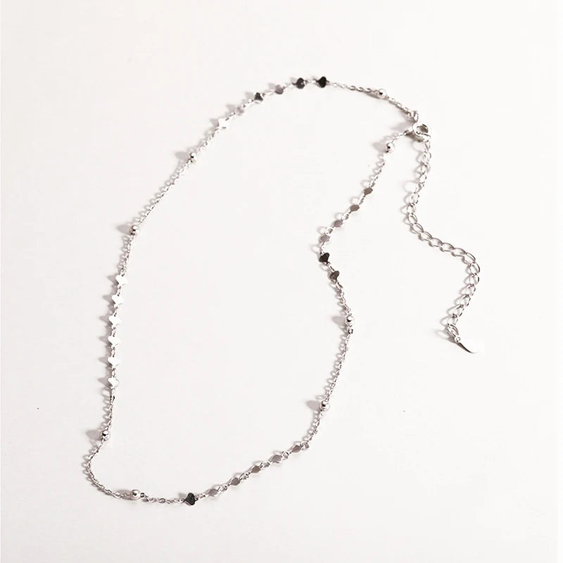 925 Silver Peach Heart Choker Necklace Women Clavicle Chain Short Fine Jewelry